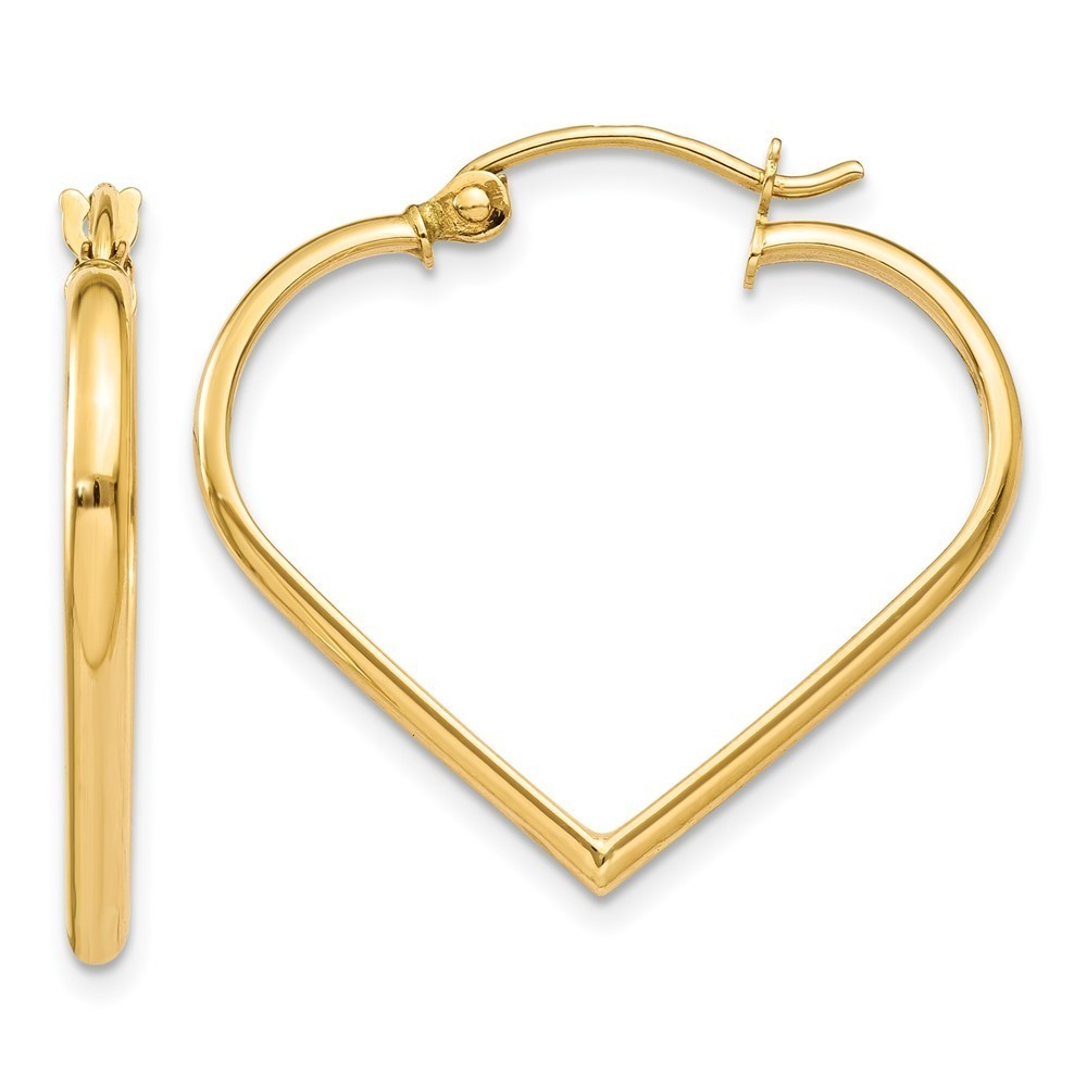 14k Yellow Gold Polished 2mm Heart Hoop Earrings 23 L x 2 mm W